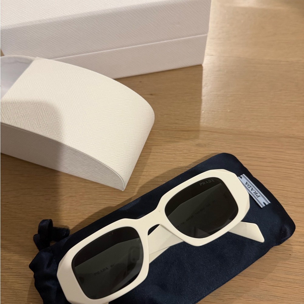 Prada Cream Rectangular Sunglasses - image 1